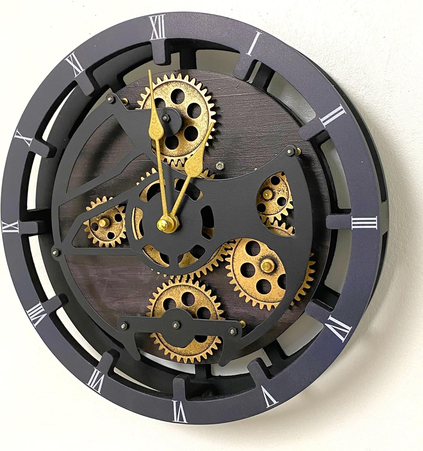 The Gears Clock Desk Clock 10 inches with Real Moving Gears Convertible into Wall Clock (Vintage Black)