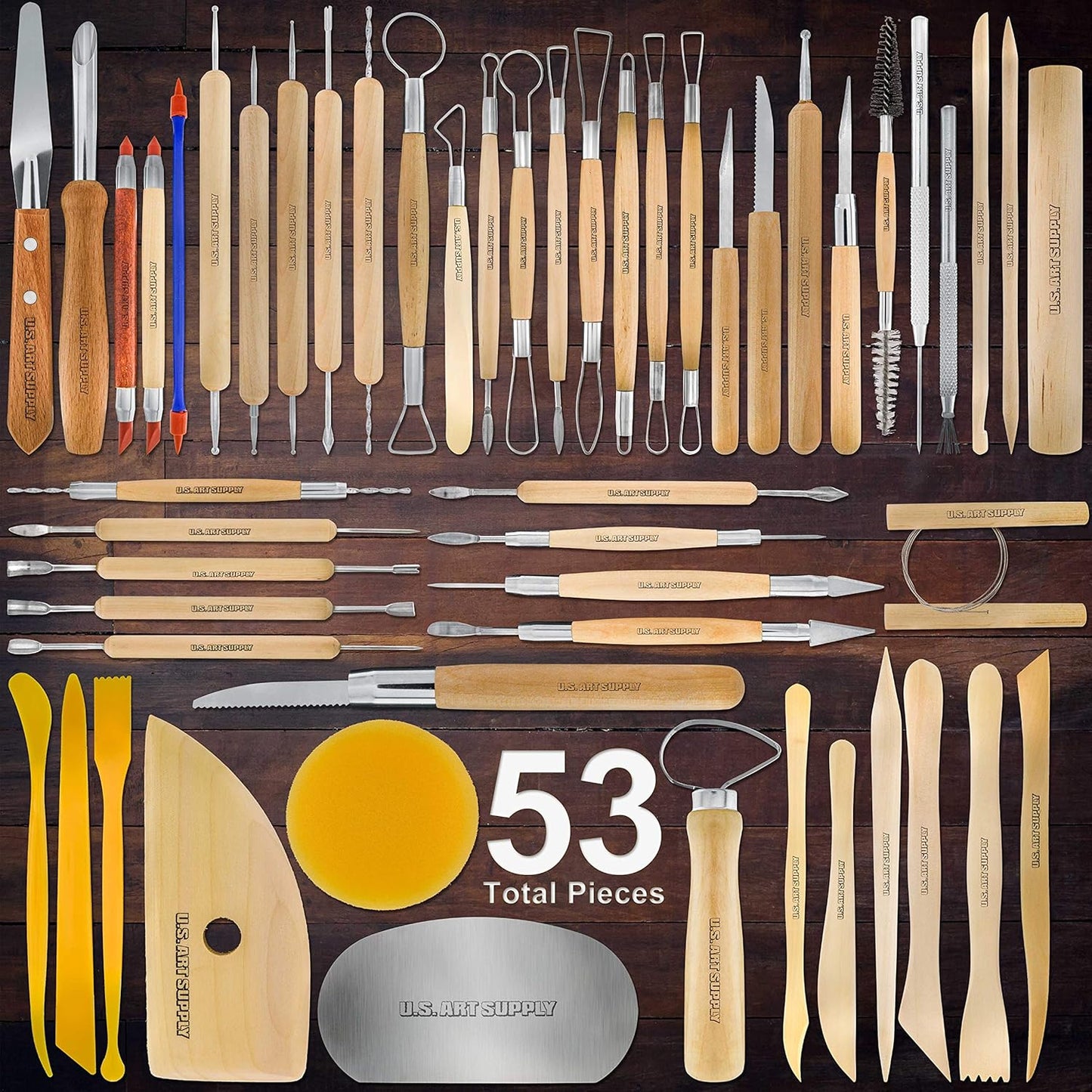 U.S. Art Supply Pottery & Clay Tools Set (53-Piece) - Includes Pottery Tools, Canvas Case for Sculpting, Ceramics, and Easy Storage & Transport