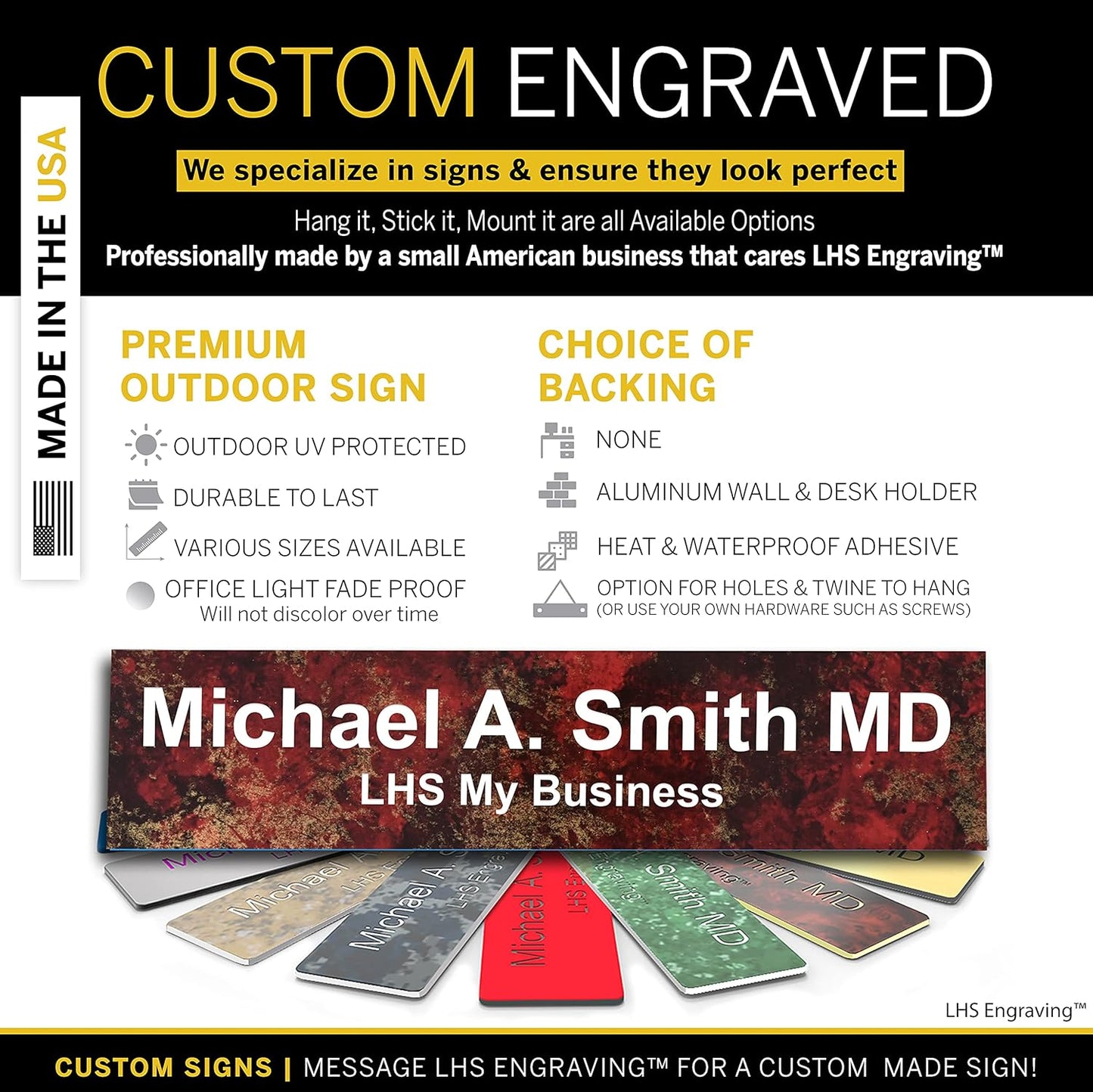 Engraved Door Signs for Office Personalized Rustico Granite Plastic Door Plaque White Letters - Made in USA 2x4 S2