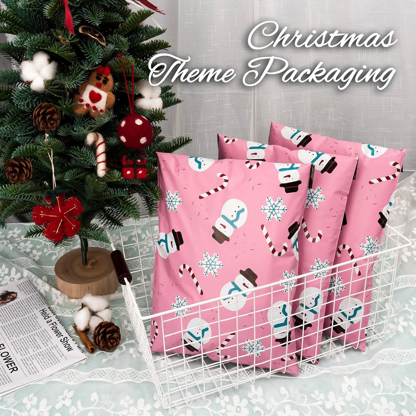 Christmas Poly Mailer 14.5x19 Inch 50 Pcs, Waterproof Shipping Bags for Clothing, Tear-Resistant Mailier Bags, Strong Mailing Bags with Self-Seal - Snowmen Printed