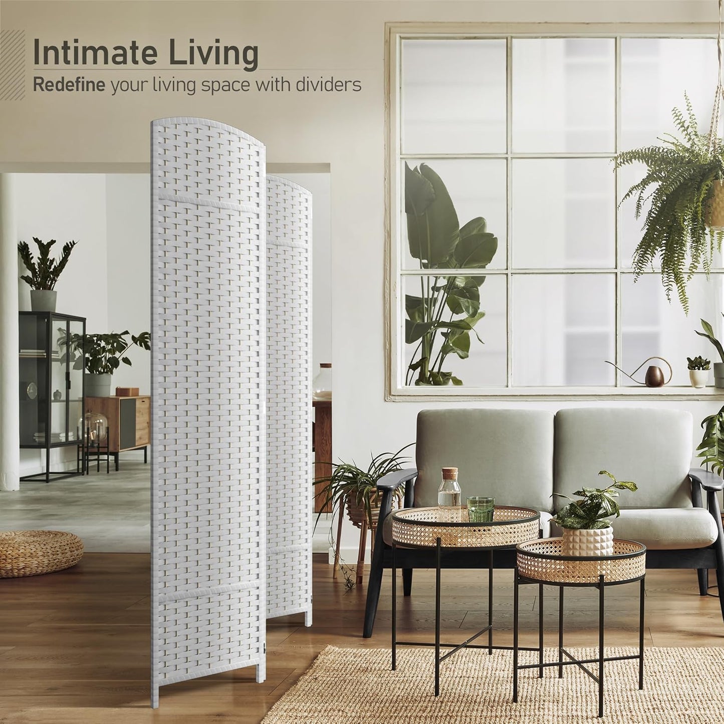 Sorbus 4 Panel Room Divider 6 ft. Tall - Privacy Screen, Extra Wide Double Hinged Panels, Mesh Hand-Woven Design, Partition Room Dividers and Folding Privacy Screens, Wall Divider for Room Separation