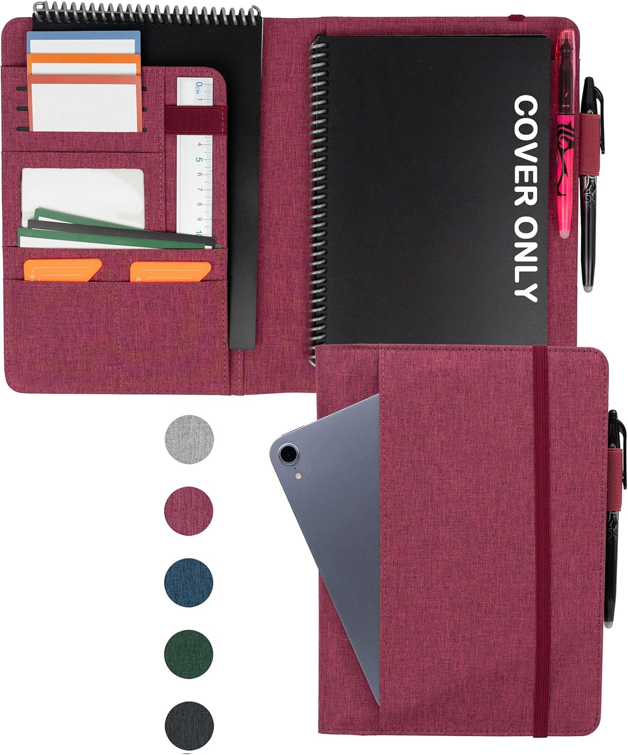 Sturdy Planner Cover for Rocketbook Smart Notebook - Water-Resistant Fabric Padfolio, Business Padfolio with Firm Writing Surface, Fits Executive Size A5, Rocketbook Accessories (Fuchsia)