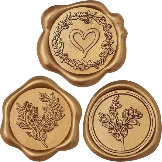 60 Pcs Vintage Gold Wax Seal Stickers Self-Adhesive Envelope Seals Stamp Stickers, Perfect for Wedding Invitations Seating Chart Christmas Gift Wrapping 3 Designs in 1 Pack