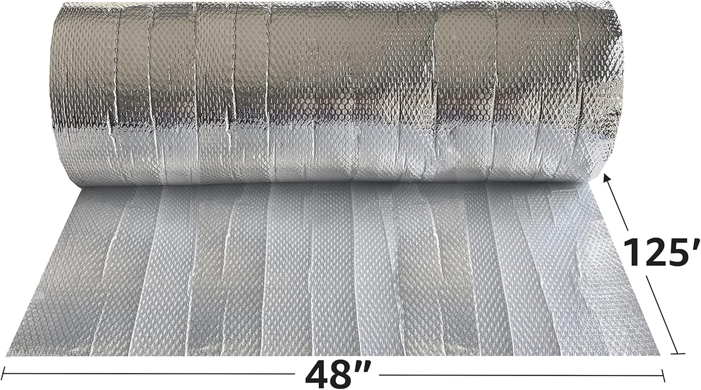 USA Reflective Insulation Bubble Roll, 48" Width x 125' Length, Bubble Pack, Colder Climates, One-Sided Thermal Bubble Roll, Radiant Barrier Bubble Wrap
