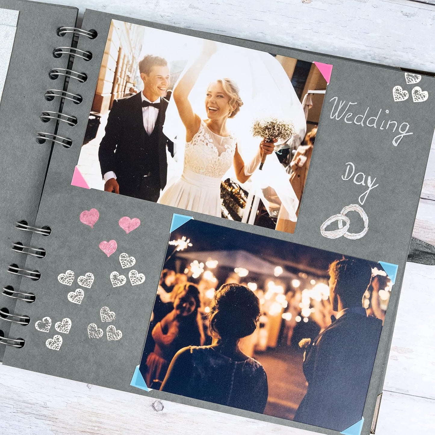 Bstorify Square Scrapbook Photo Albums 60 Pages (21 x 21 Cm) Grey Thick Paper, Hardcover, Metal Corners, Ribbon Closure - Ideal for Your Scrapbooking Albums, Art & Craft Projects (Grey, 21 x 21 Cm)