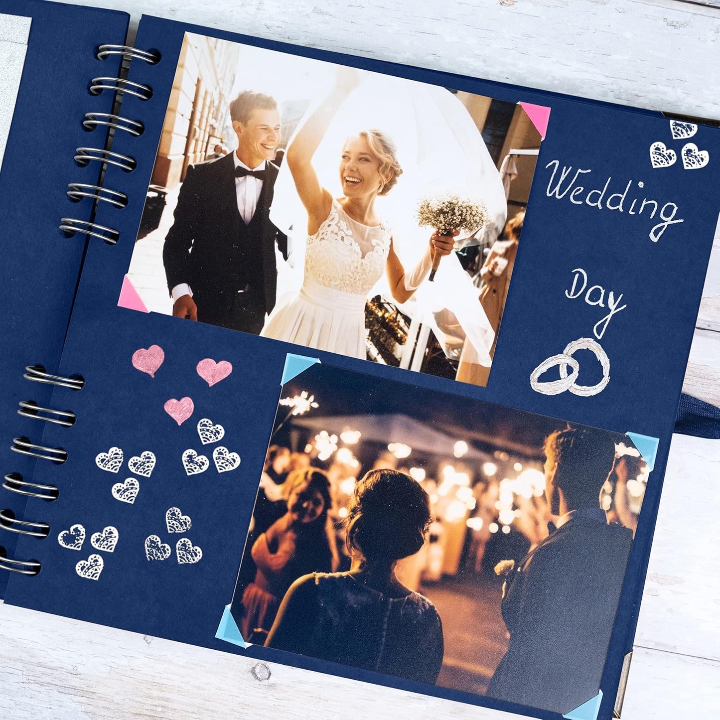 Bstorify Square Scrapbook Photo Albums 8 x 8 Inch Blue Hardcover with Ribbon Closure - Ideal for Scrapbooking, Art & Craft Projects