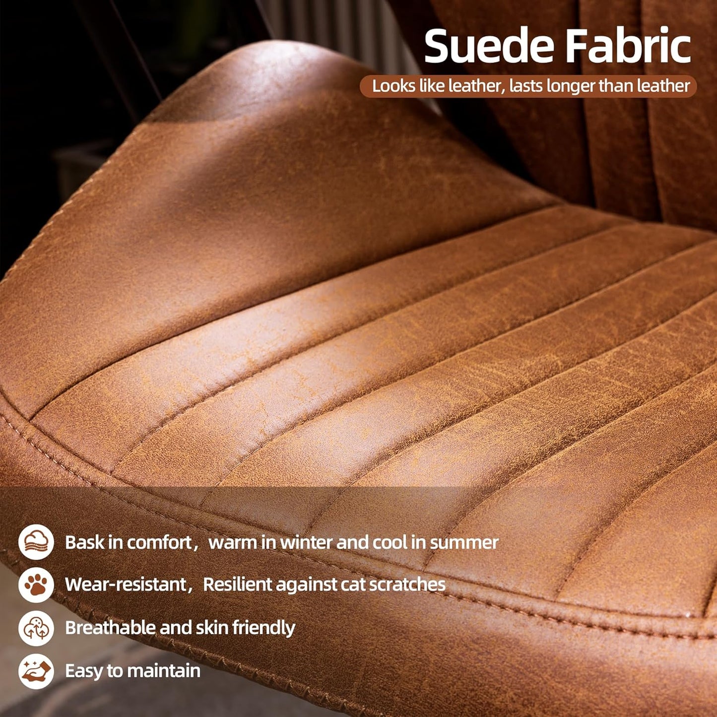 Mid Century Modren Office Chair - High Back Swivel Executive Chair with Lumbar Support,Ergonomic Computer Desk Chair with Wheels,Faux Lether Suede Task Chair,350lbs (Brown, High Back)