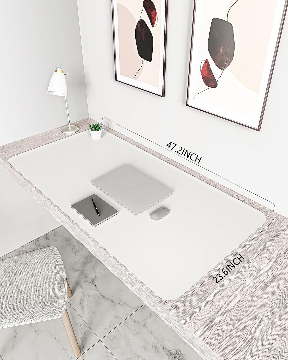 YSAGi Non-Slip Leather Desk Pad XL Size, Waterproof Laptop Computer Desk Keyboard Mat, Table Protector Blotter Mat, Large Mouse Pad for Office/Work/Home/Decor(White, 47.2" x 23.6")-No Band