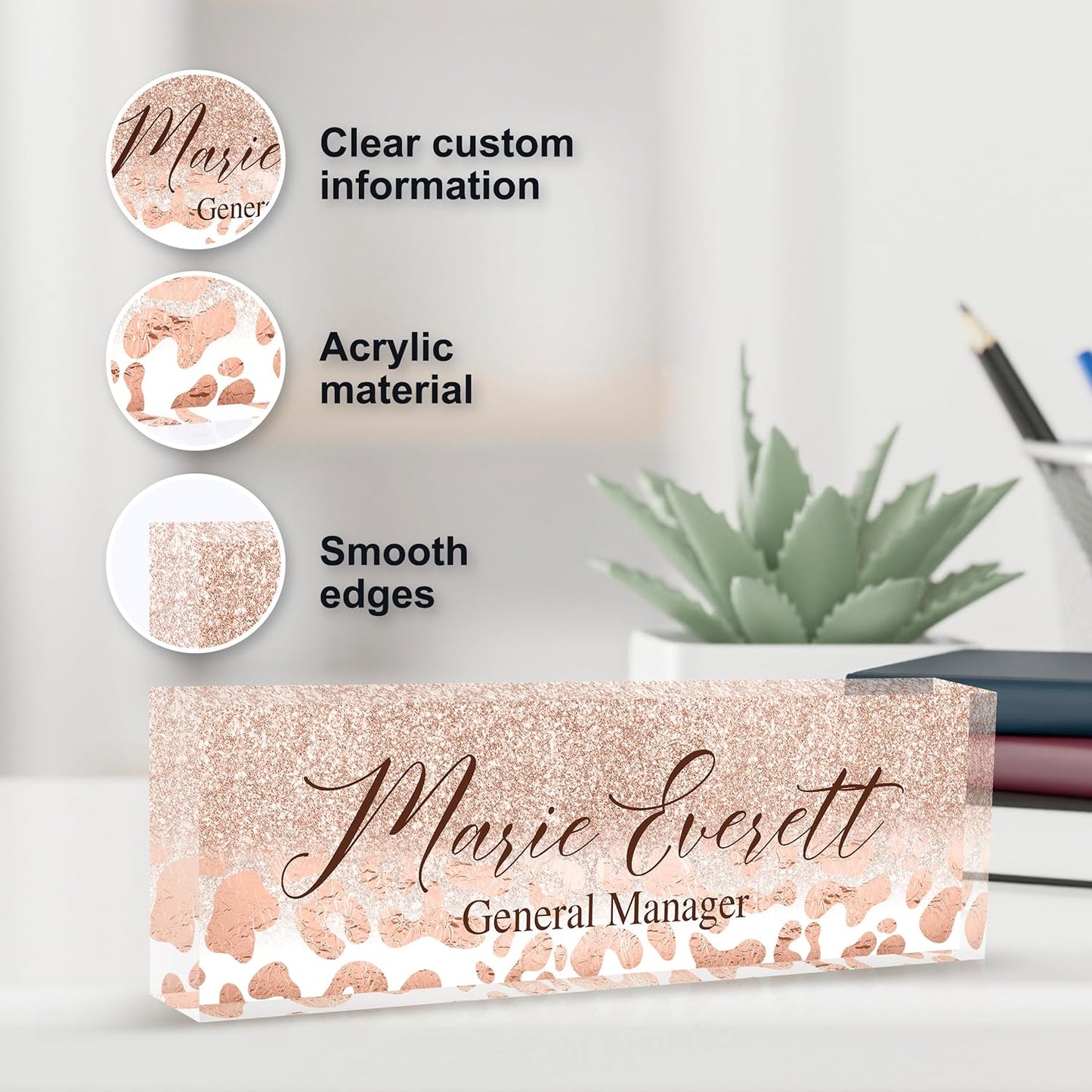 Personalized Name Plate for Desks, Custom Desk Name Plates, Acrylic Name Plate Office Desk Accessories, Personalized Office Gifts for Coworkers Teachers, Employee Appreciation Gifts (B-Leopard Print)