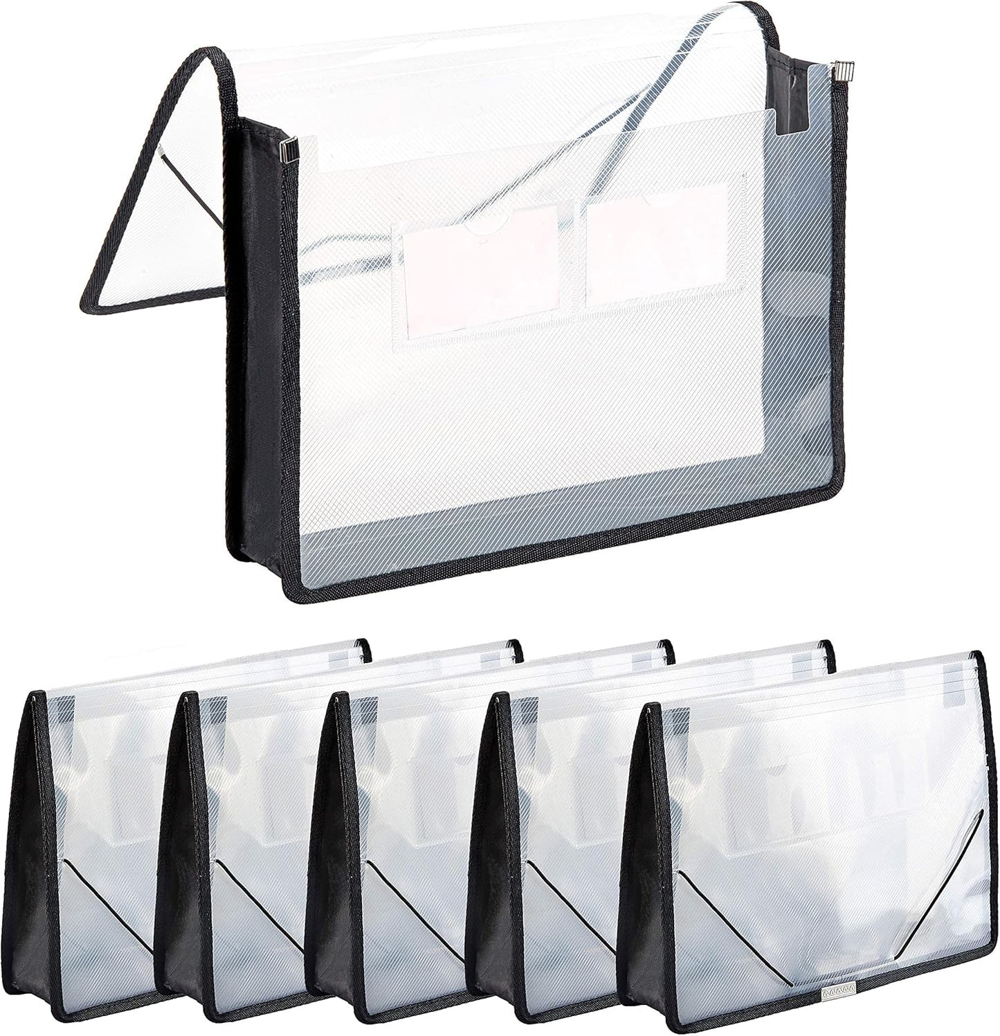 FANWU 6 Pack Plastic Expanding File Wallet Document Organizer with Flap and Cord Closure, Letter Size, 2.8" Expansion, Clear Colored Poly A4 Expandable File Folder for Home School & Office Storage
