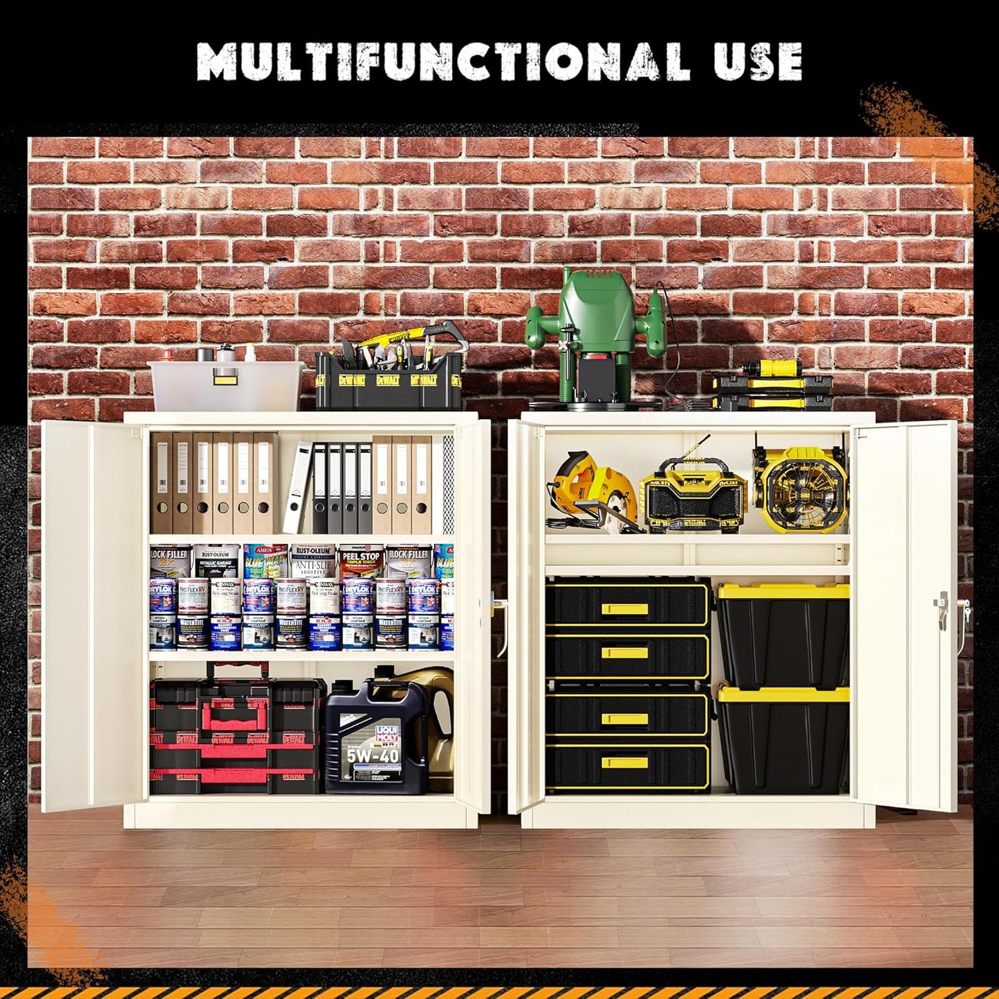 Greenvelly Metal Garage Storage Cabinet, Lockable Metal Cabinets with 2 Doors and Shelves,36”Steel Storage Locking Counter Cabinet for Office,Garage,Kitchen,Home,School(Grey)