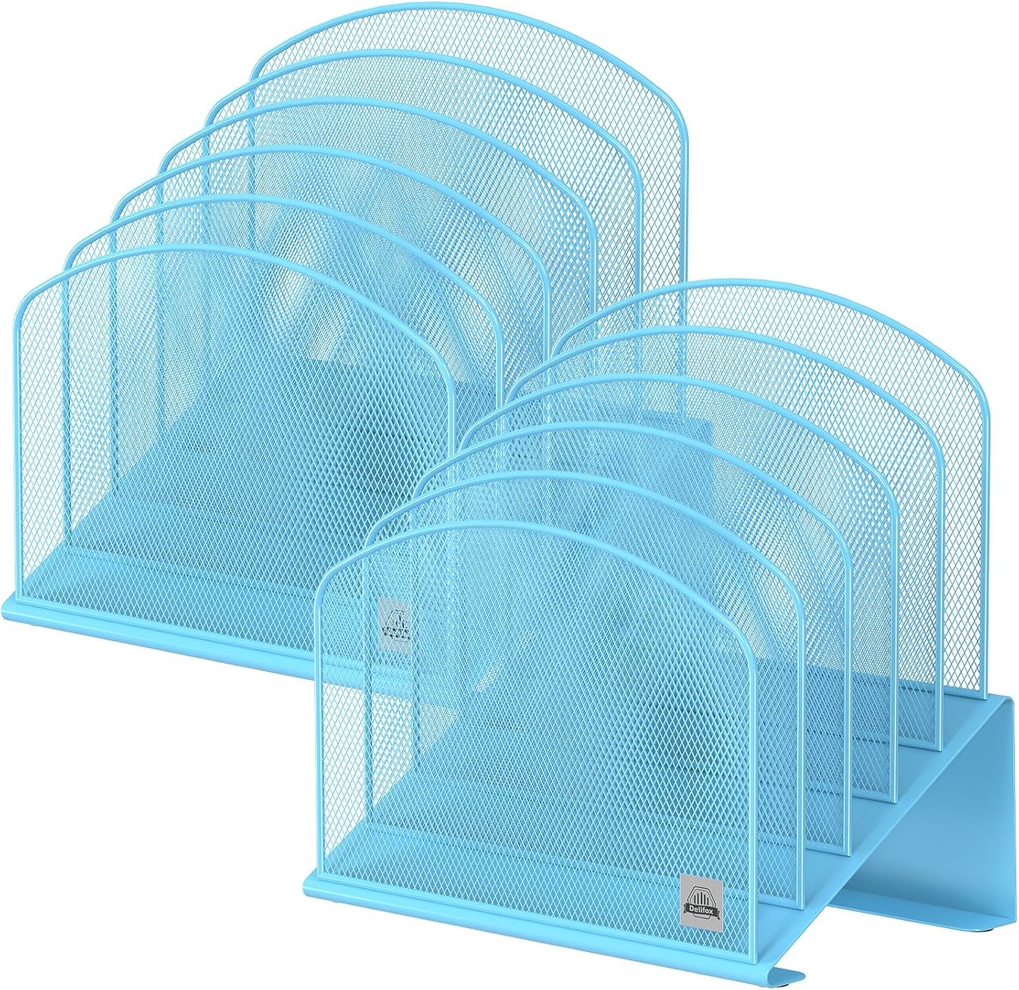 2Pack Inclined Desk File Organizer, 5-Section Vertical File Folder Holder Stand Metal Rack File Sorter for Office Classroom Desktop Organization,Blue
