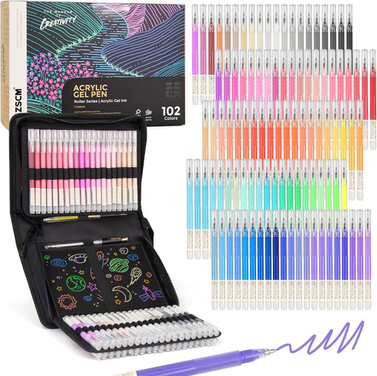 100 Colors 3D Acrylic Gel Pens & Black Paper Sketchbook for Drawing, 1mm Fine Point Acrylic Ink Pen, Opaque Archival Ink Pens for Black Paper Drawing, Sketching, Illustration, Card Making