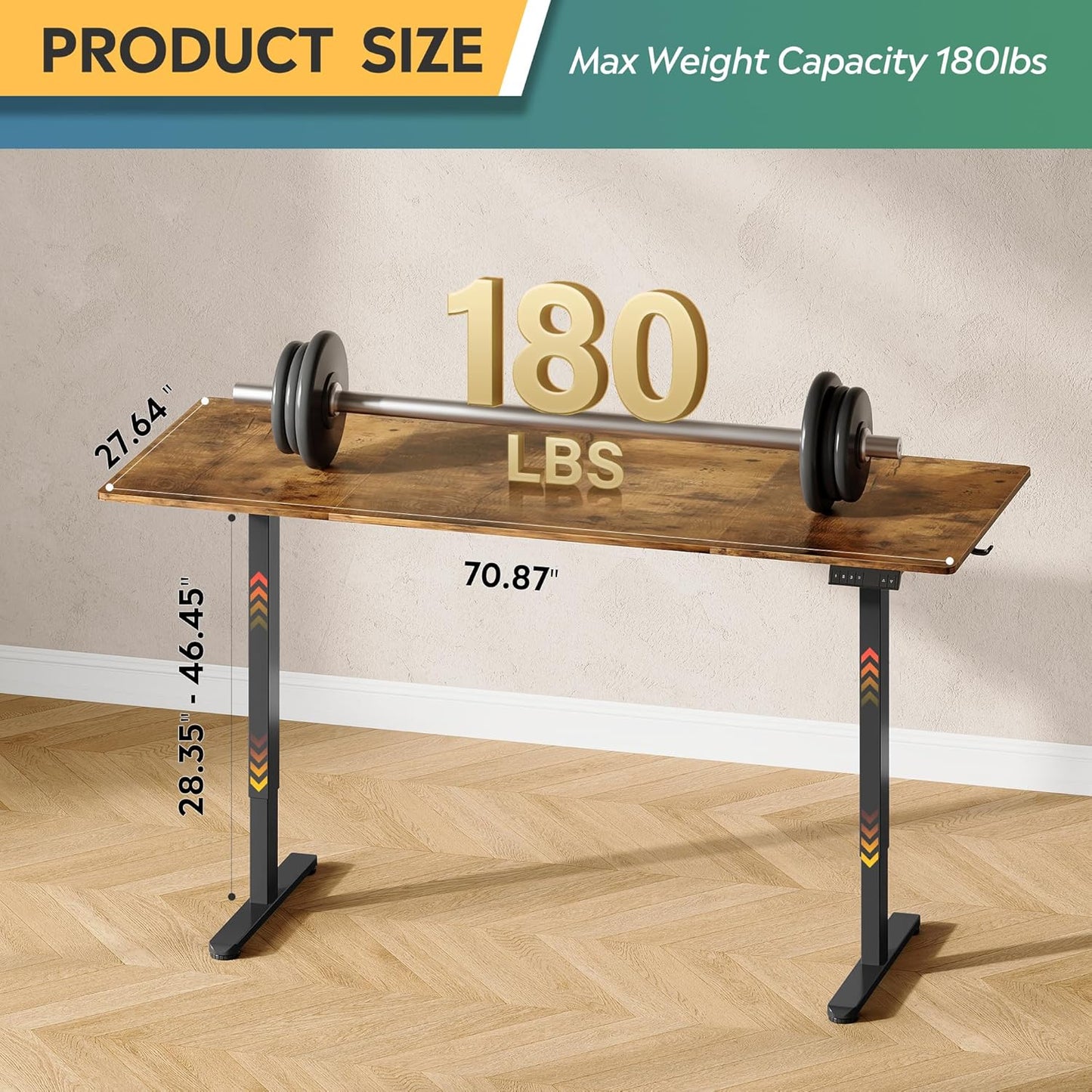 DEVAISE 71 Inch Electric Standing Desk, 3 Adjustable Height Stand up Desk for Home Office, Ergonomic Sit to Stand Desk with LED Touchscreen, Hook, 3 Memory Preset Computer Desk (Rustic Brown)