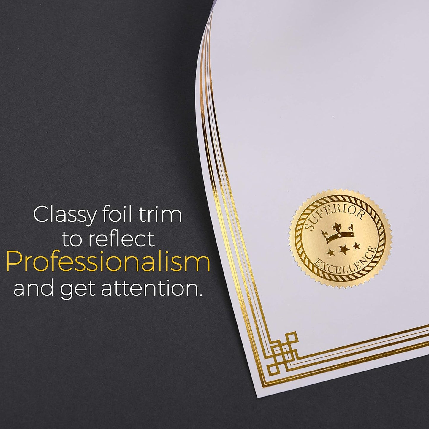 100 Professional Award Certificate Paper 8.5 x 11 with Seals, Gold Foil Border, Blank. Laser, Inkjet Printable