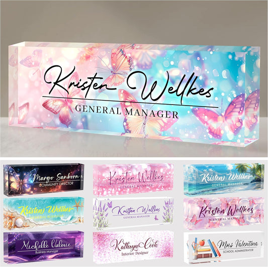 Name Plate for Desk, Desk Name Plate Personalized, Office Desk Decor for Women Men, Acrylic Desk Accessories Employee Appreciation Gifts The Office Gifts for Boss, Manager, Teacher