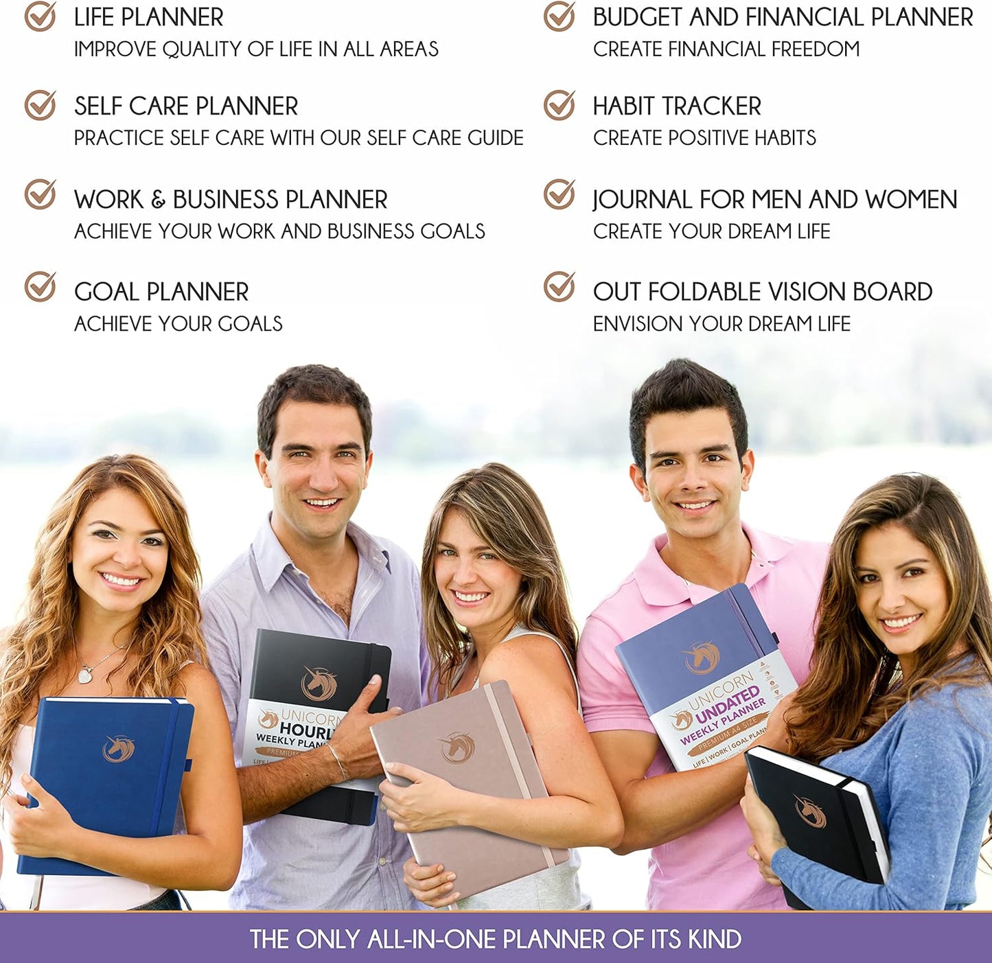 Life Planner - Undated Daily, Weekly & Monthly Planner with Budget Section | A 12 Month Journey to Increase Productivity & Happiness | Life Organizer & Gratitude Journal - Horizontal Format