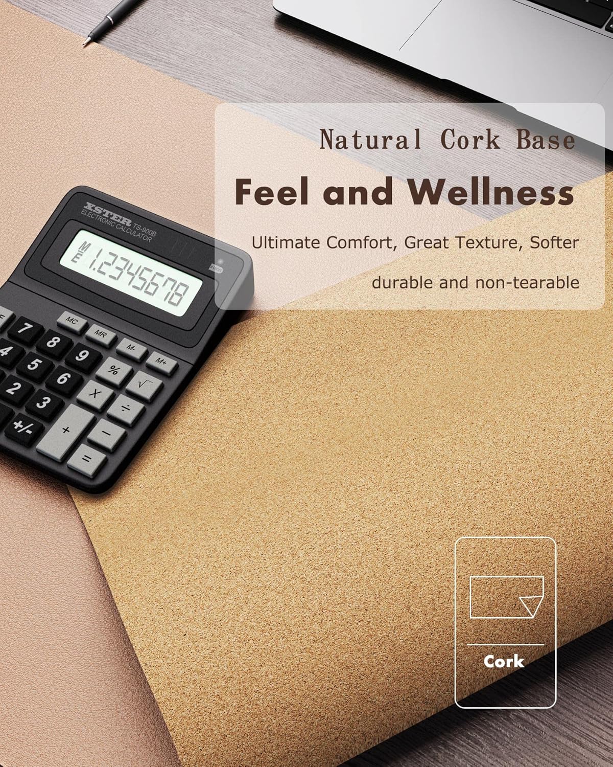 YSAGi Double-Sided Desk Pad, Leather Desk Mat, Eco Cork Desk Pad Protector,Large Mouse Pad,Waterproof Desk Blotter for Office/Home(Apricot+Cork, 47.2" x 23.6")