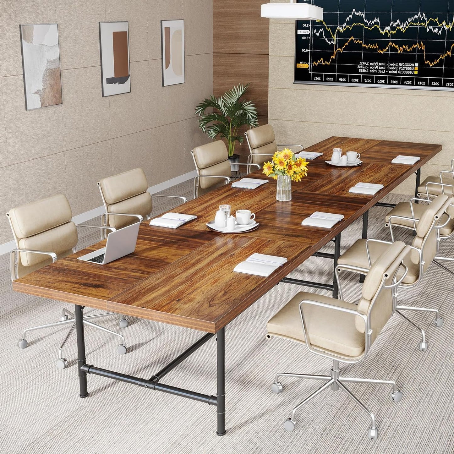 Tribesigns 6FT Conference Table, Rustic Rectangle 70.8" W x 35.4" D Meeting Table, Modern Seminar Table Boardroom Desk for Office Meeting Conference Room (6ft, Rustic)
