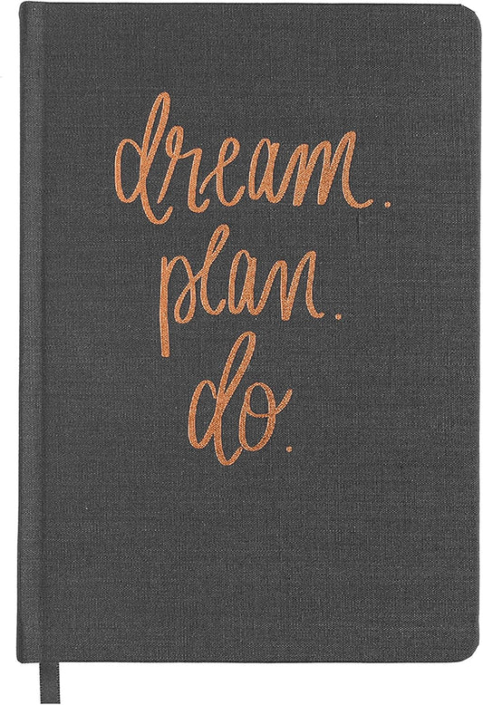 Sweet Water Decor Dream Plan Do Motivational Journal - Grey Fabric Journal with Rose Gold Details and Ribbon Bookmark - Motivational Notebook Inspirational Lined Journal for Work and School
