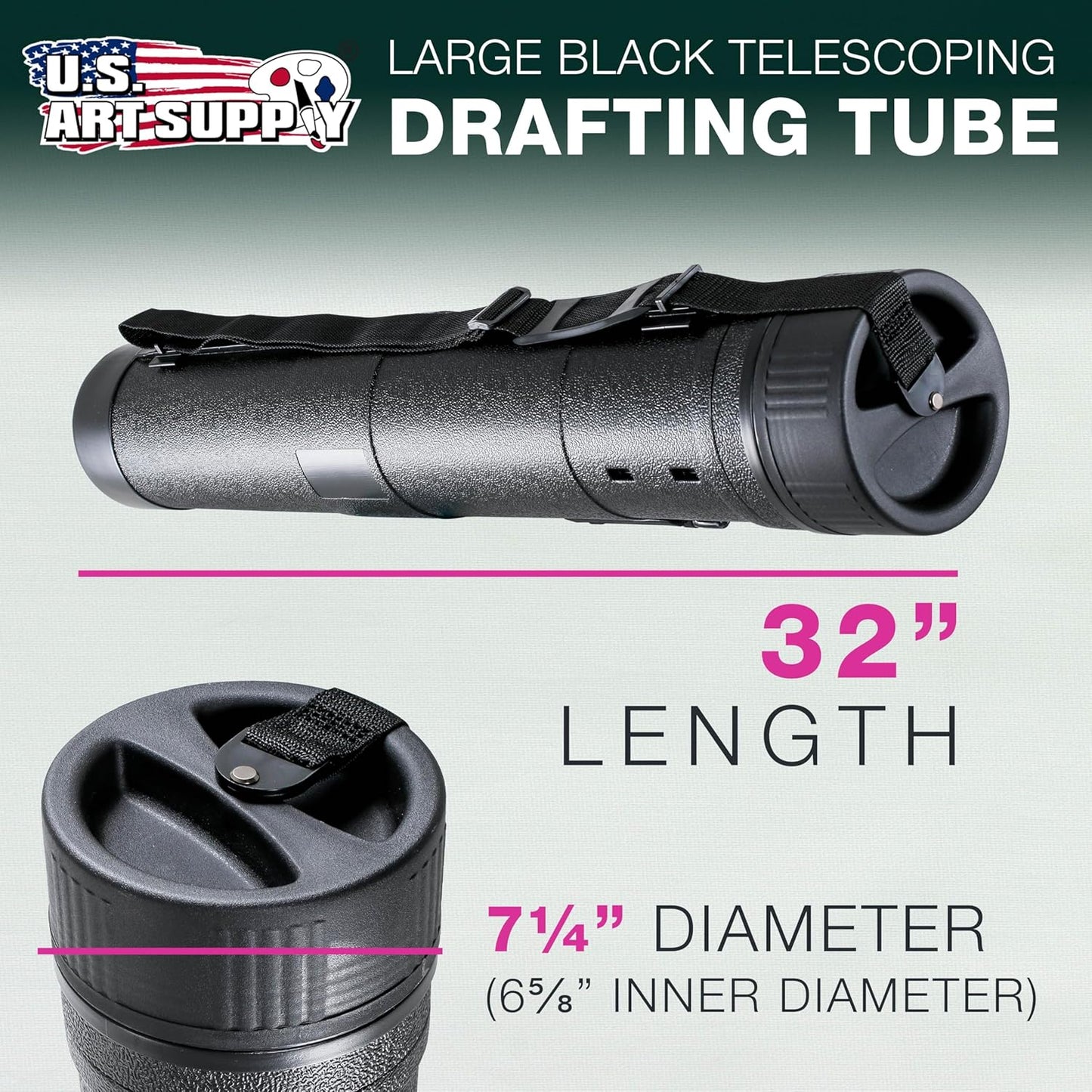 U.S. Art Supply X-Large Poster Tube - Telescoping Adjustable 32" to 52" - Durable 7-1/4" Diameter Storage Tube - Art Poster Carrier Holder & Blueprint Storage Drafting Tube Travel & Protection