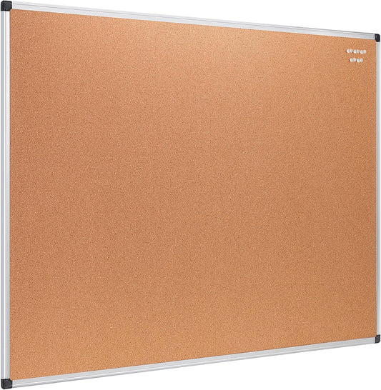Amazon Basics Rectangular Bulletin Board, Cork Board for Wall, Vision Board for Classroom and Office, Aluminum Frame, 35" x 47", Brown
