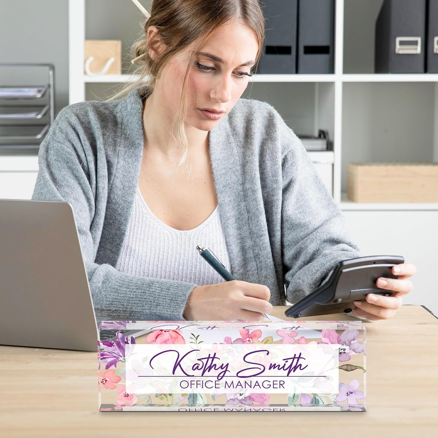 Personalized Name Plate for Desk, Custom Desk Name Plate, Acrylic Name Plate Office Desk Accessories, Personalized Office Gifts for Coworkers Teachers, Employee Appreciation Gifts (A-WaterColor3)