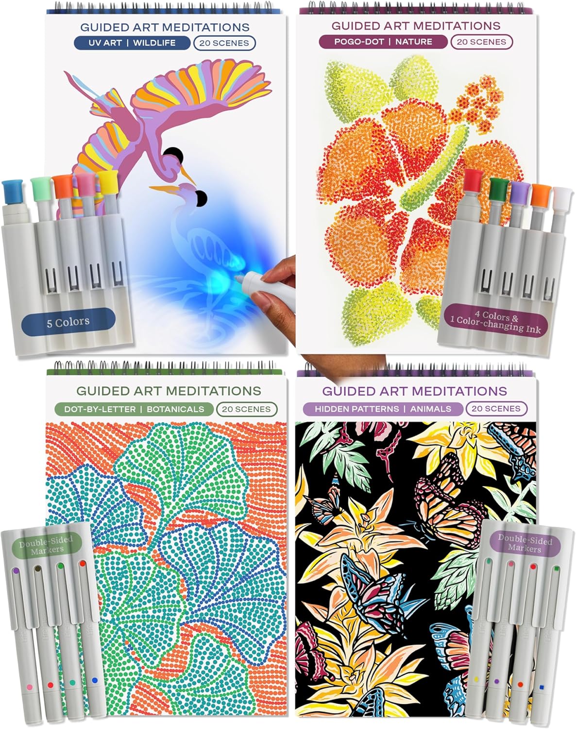 Lifelines FlowArt Activity Pad, 4-Pack - Guided Art Meditations with Markers - Color by Letter, Dot-Art and More, Coloring Books for Teens, Adults & Seniors