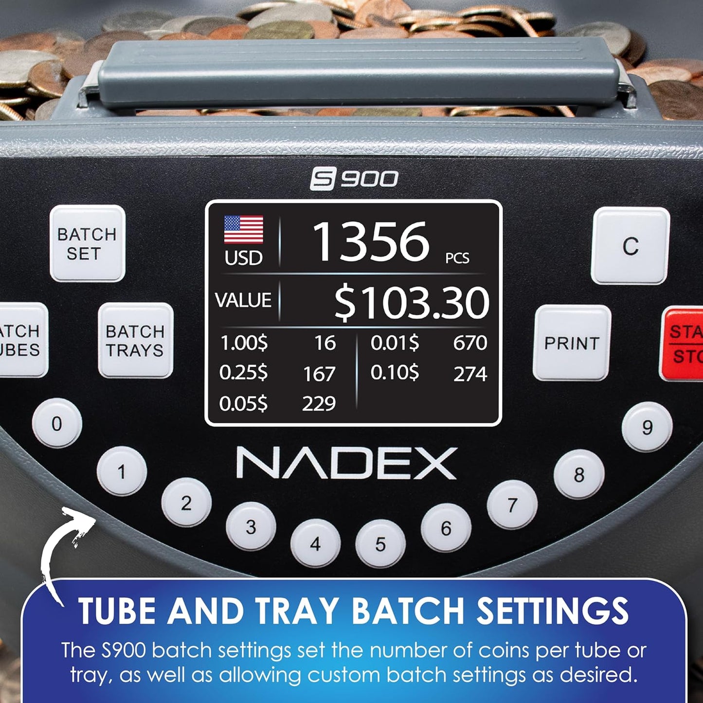 Nadex S900 Coin Sorter, Counter and Wrapper | 48 Preformed Wrappers Included