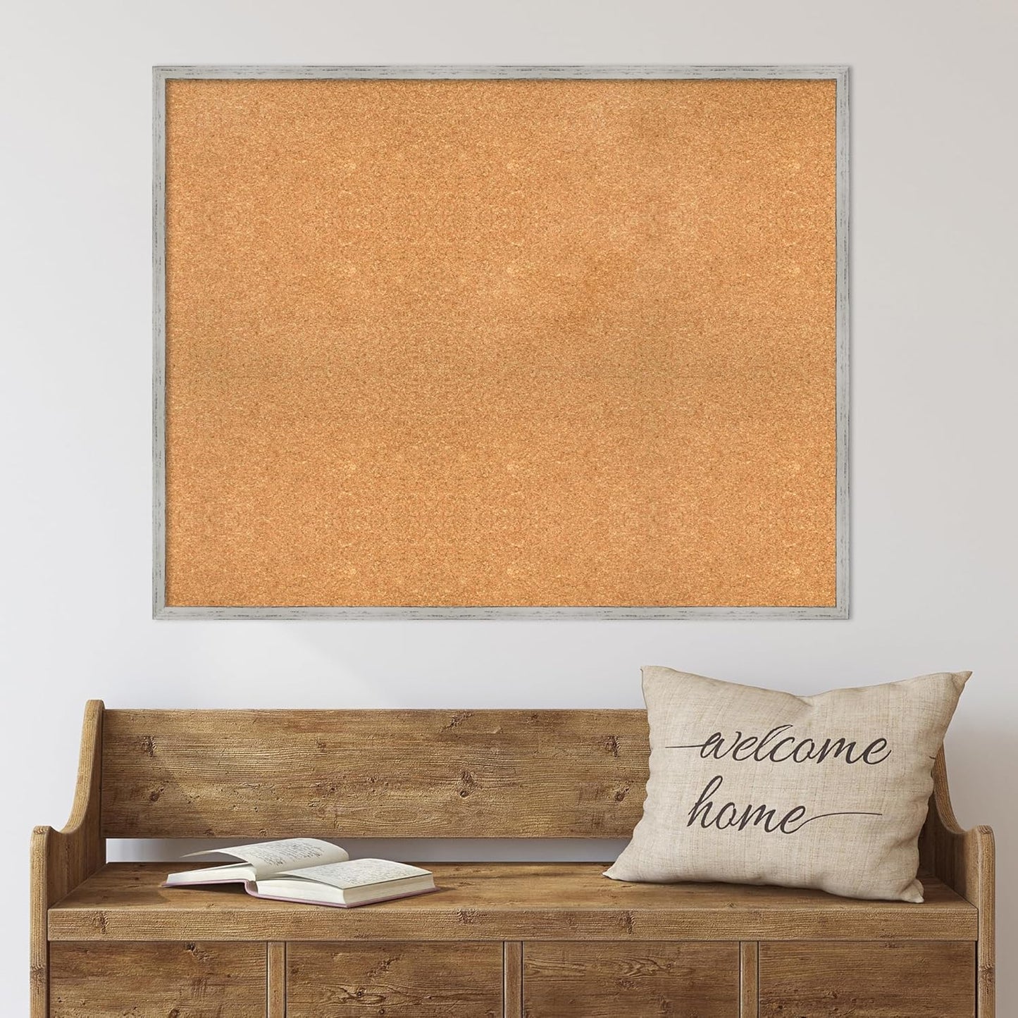 Amanti Art Natural Cork Board for Wall, 31x39 Vision Board with White Frame, X-Large Corkboard Office Decor for Home Organization, Cottage Corkboard Pinboard to Display Items for Home Organization in