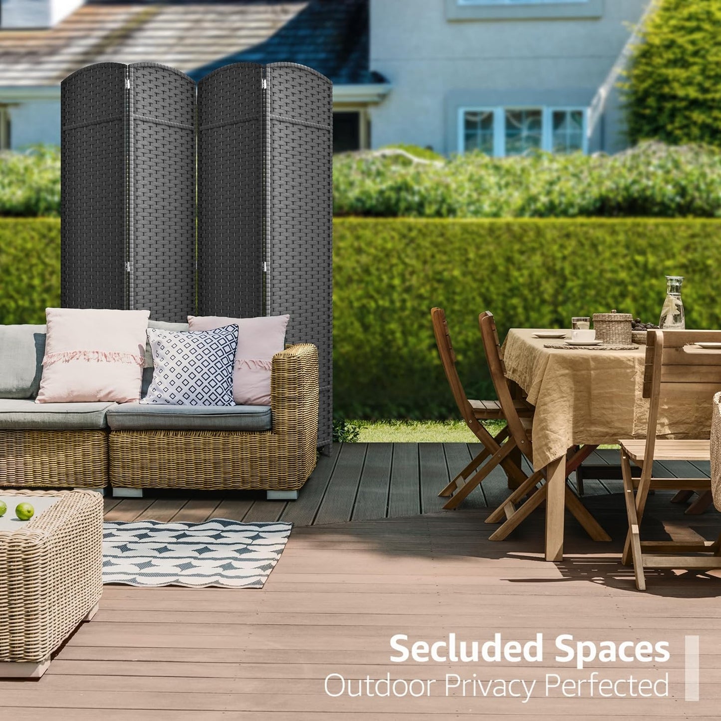 Sorbus 4 Panel Room Divider 6 ft. Tall - Privacy Screen, Extra Wide Double Hinged Panels, Mesh Hand-Woven Design, Partition Room Dividers and Folding Privacy Screens, Wall Divider for Room Separation