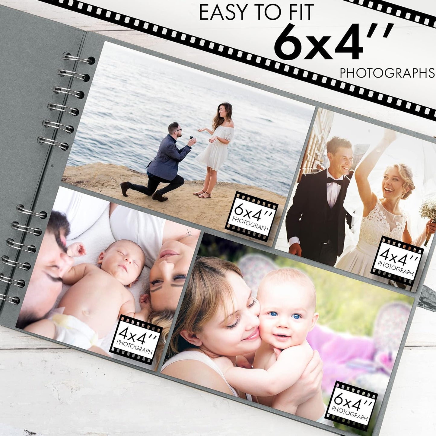 Bstorify Square Scrapbook Photo Albums 50 Pages (11 x 8.5 Inch) Grey Thick Paper, Hardcover, Ribbon Closure - Ideal for Your Scrapbooking Albums, Art & Craft Projects (Grey, 11 x 8.5 Inch)