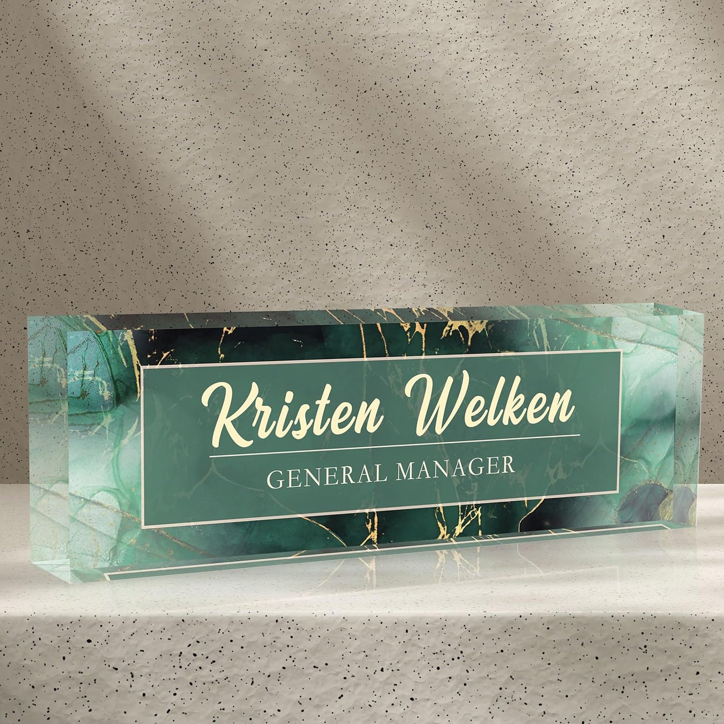 Acrylic Name Plate Personalized, Teacher Name Plates for Desks Classroom, Gifts for Teacher Boss Employee Appreciation Office Desk Decor (Green Marble1)