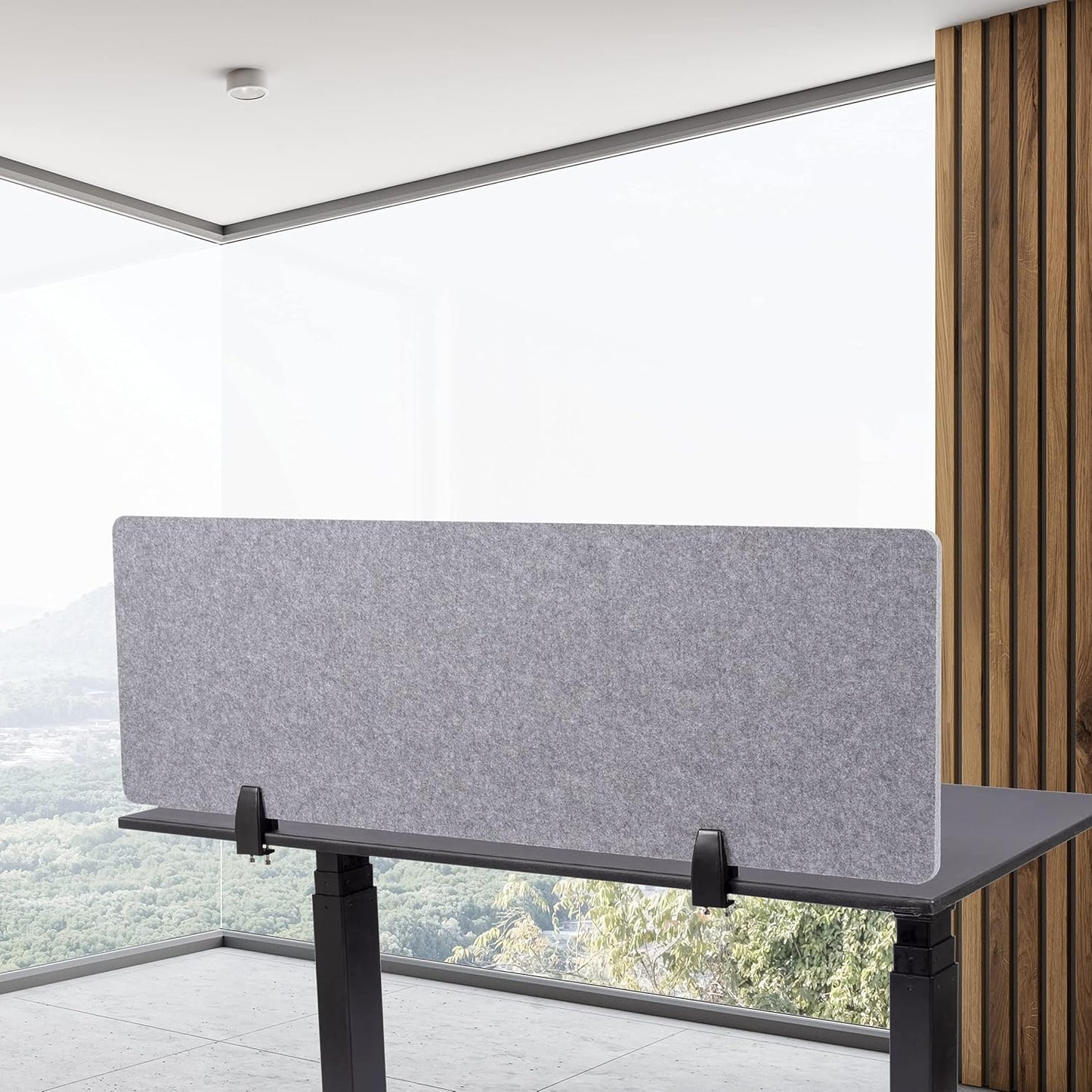 Stand Up Desk Store ReFocus Raw Clamp-On Acoustic Desk Divider Mounted Privacy Panel to Reduce Noise and Visual Distractions (Castle Gray, 47.25" x 16")