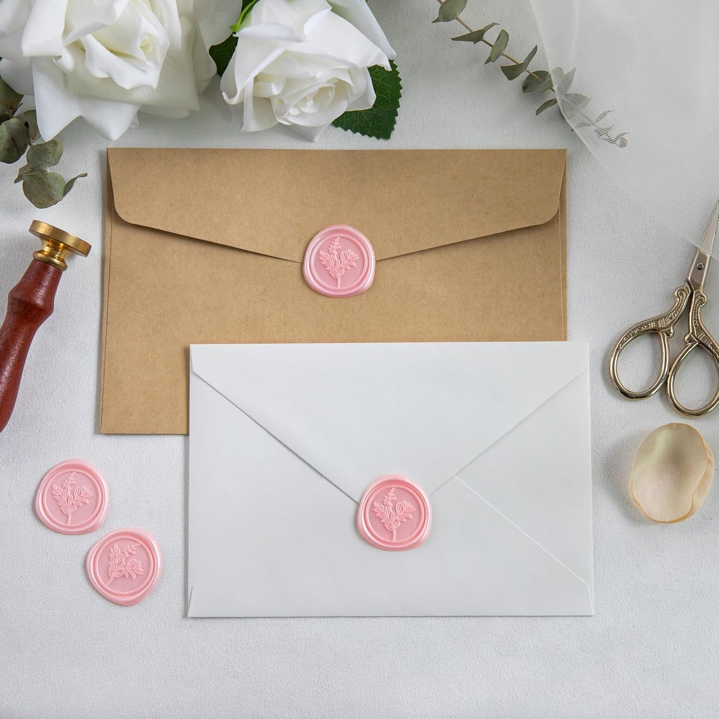 60 Pcs Pink Wax Seal Stickers, Wedding Invitation Accessories Envelope Stickers - Peferct for Wedding Accessories, Gift Box Craft Wrapping, Christmas Cards Envelope Seals