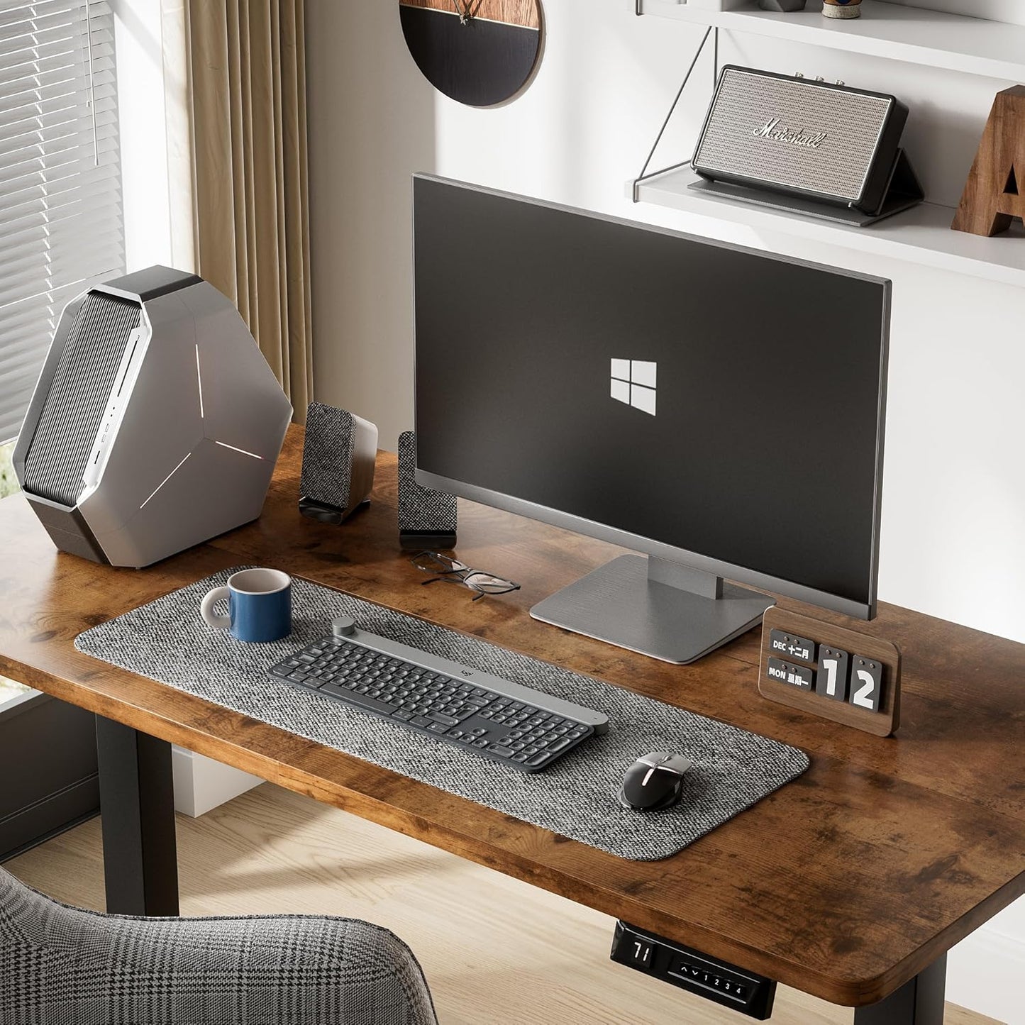 Furmax Electric Standing Desk, 47 x 24 Inches Height Adjustable Desk with Removable Casters, Home Office Computer Desk (Brown)