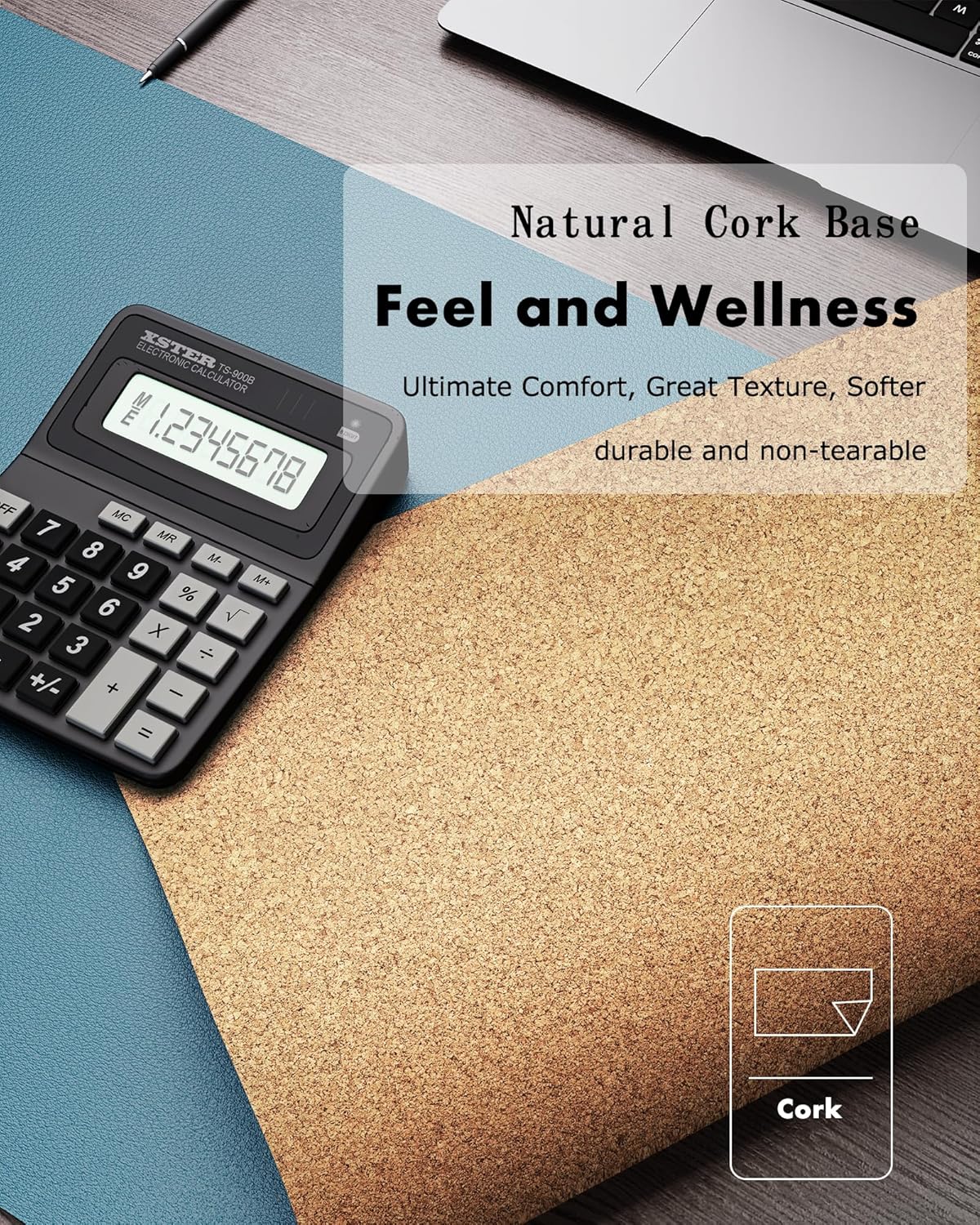 YSAGi Double-Sided Desk Pad, 31.5"x15.7"Leather Desk Mat, Eco Cork Desk Pad Protector,Large Mouse Pad,Waterproof Desk Blotter for Office/Home(Sea Blue)