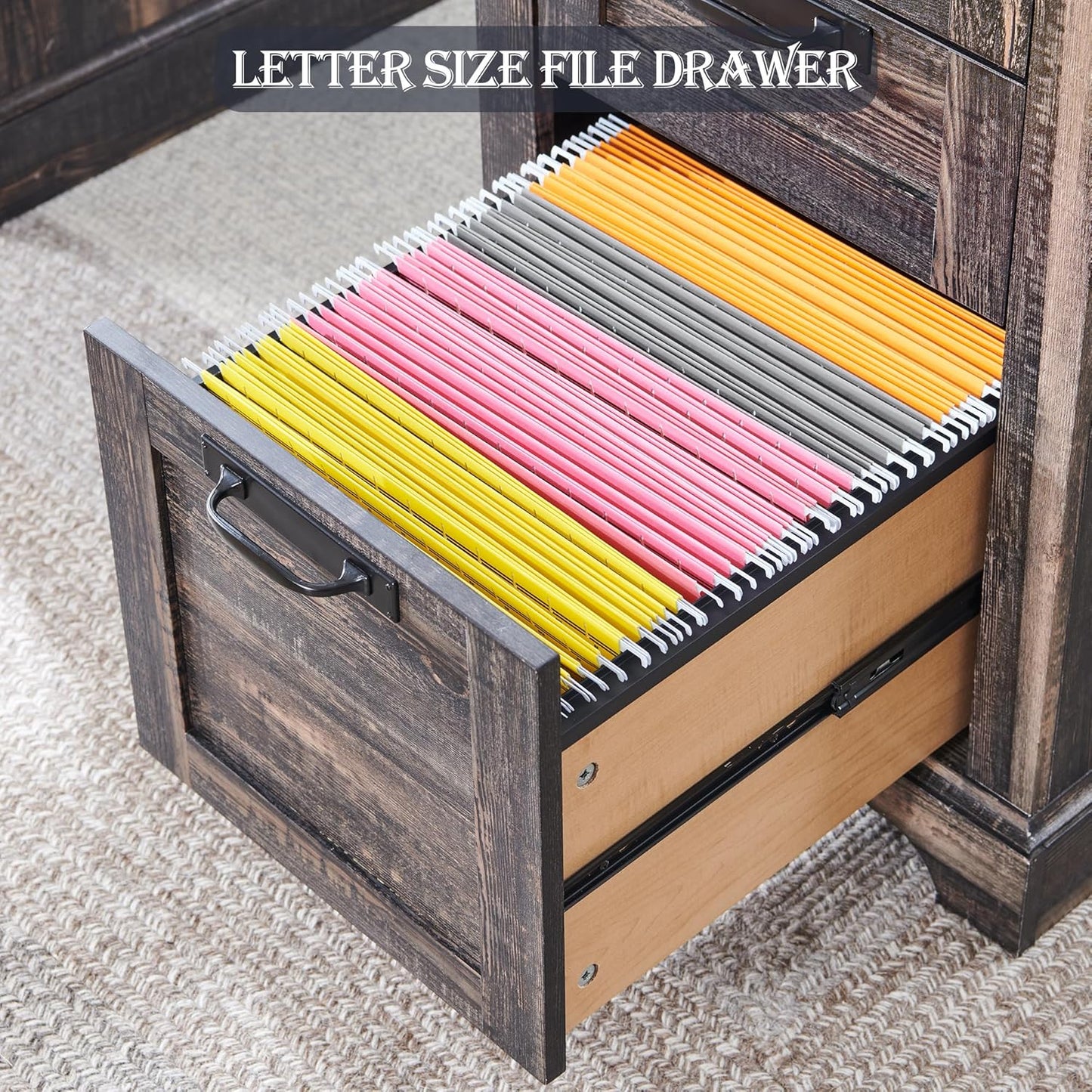 RedLemon 60" Executive Desk, Farmhouse Home Office Desk with Drawers, Charging Station, Keyboard Tray, File Drawer, Storage Cabinet, Wood Rustic Computer Writing Desk (Dark Rustic Oak)