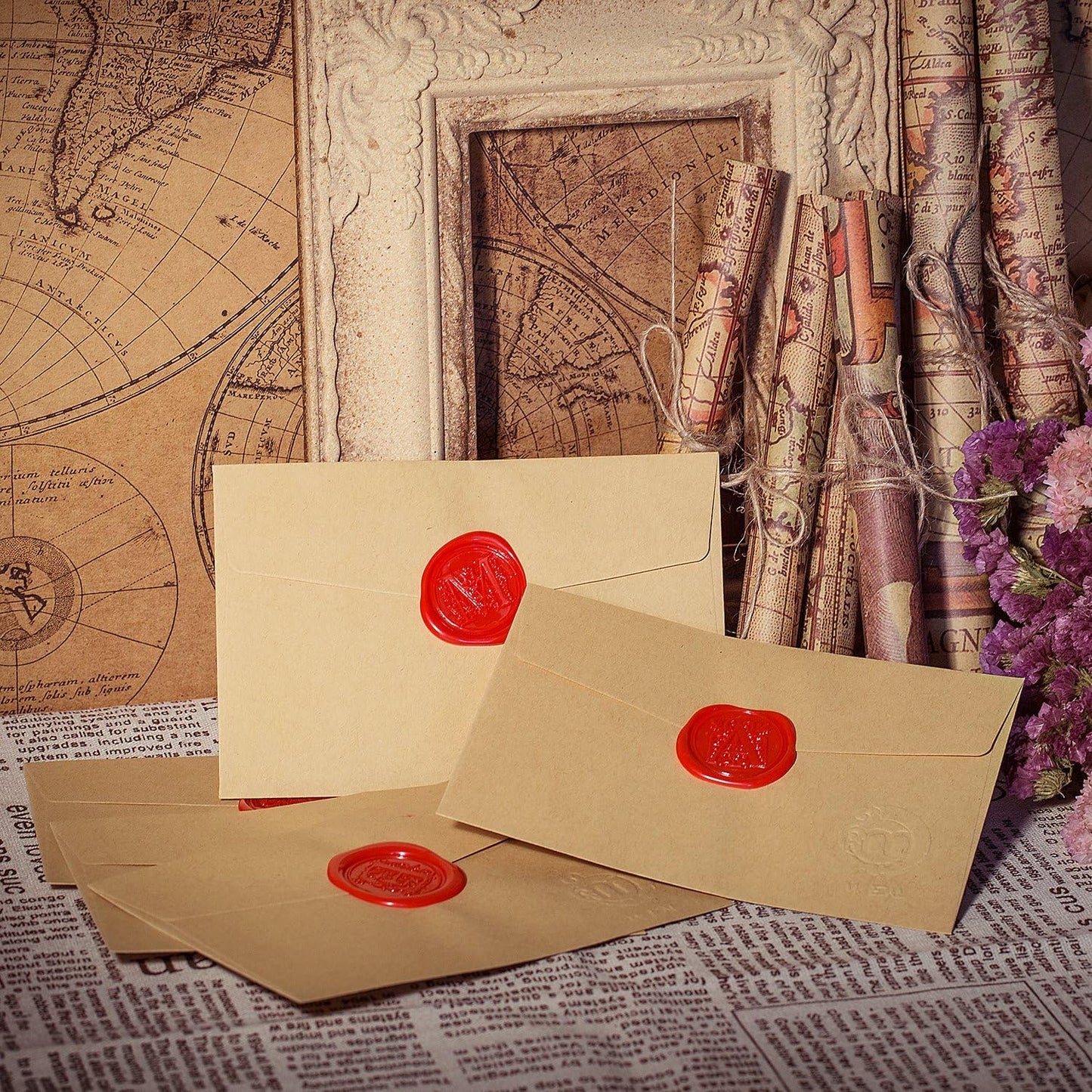 Mceal Wax Seal Stamp, Large Seal 1 1/5"(30mm) Dia, Silver Brass Head with Wooden Handle, Regal Letter A to Z Series (Letter T)