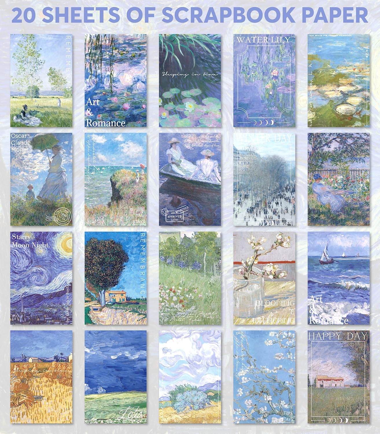 Vintage Journaling Supplies for Junk Journal - 487 Scrapbooking Stickers & 20 Ephemera Papers Washi Stickers with Art Famous Paintings