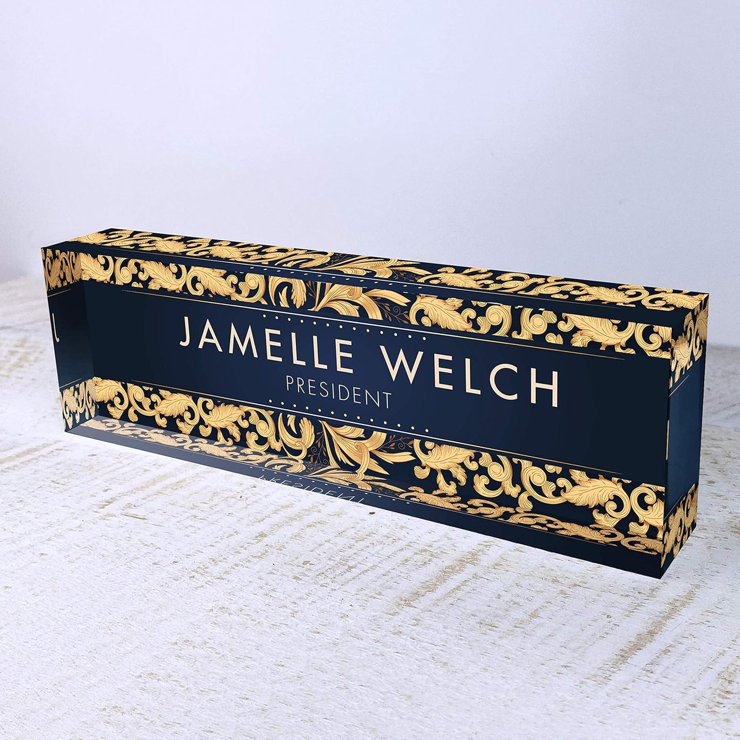 Artblox Personalized Name Plate For Desk | Black & White Marble Design On Clear Acrylic Glass | Custom Plaque Desk Name Plate Personalized Your Name And Credentials Office Office Sign Engraved Plaque