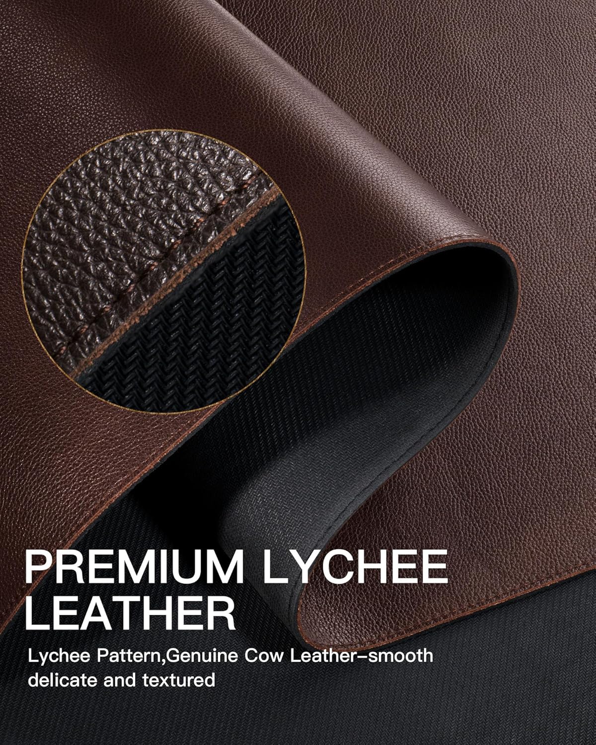YSAGi Genuine Leather Desk Mat, 35.4"X17" Office Desk Pad, Thick Premium Table Pad with Stitched Line, Non-Slip Laptop Writing Pad with Rubber Base (Dark Brown, 35.4"x17")