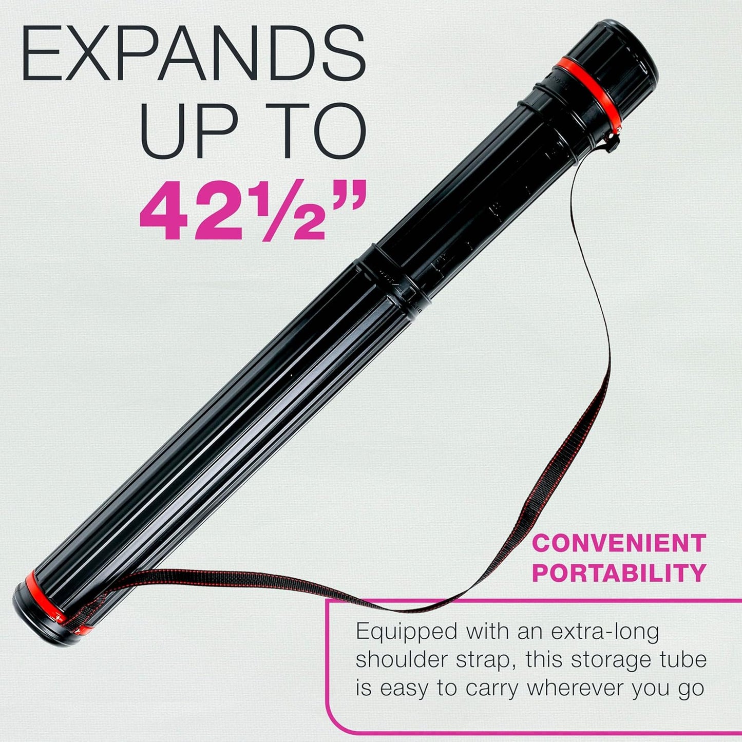 U.S. Art Supply Black Telescoping Drafting Tube (Pack of 2) - 3-1/4" Outside/2-7/8" Inside Diameter, Expands 25" to 42-1/2", Durable Protection with Shoulder Strap - Ideal for Posters, Blueprints, Art