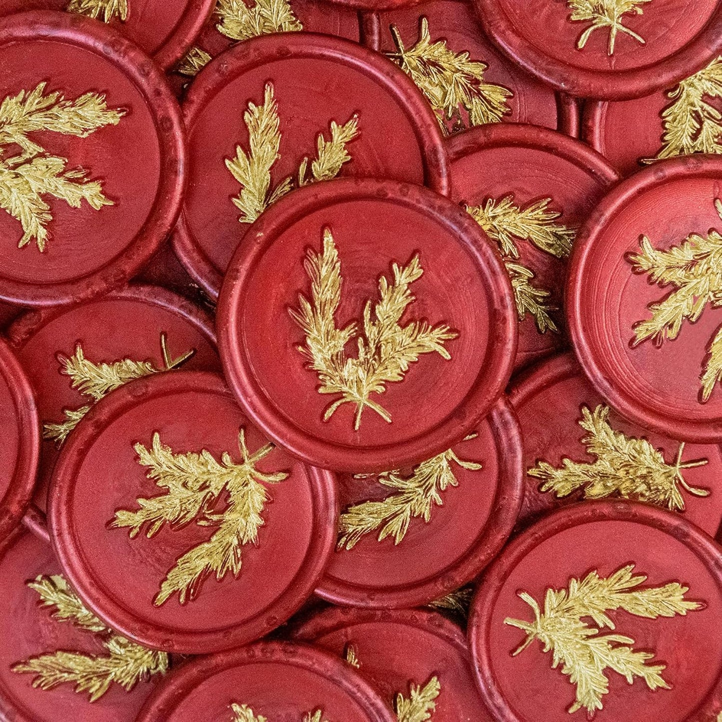 100Pcs Gold & Red Wax Seal Stickers - Handmade Envelope Seals, Self-Adhesive Wax Stickers for Wedding Party Invitations, Envelope, Gift Wrap, Christmas (Gold Rosemary Style, Red)