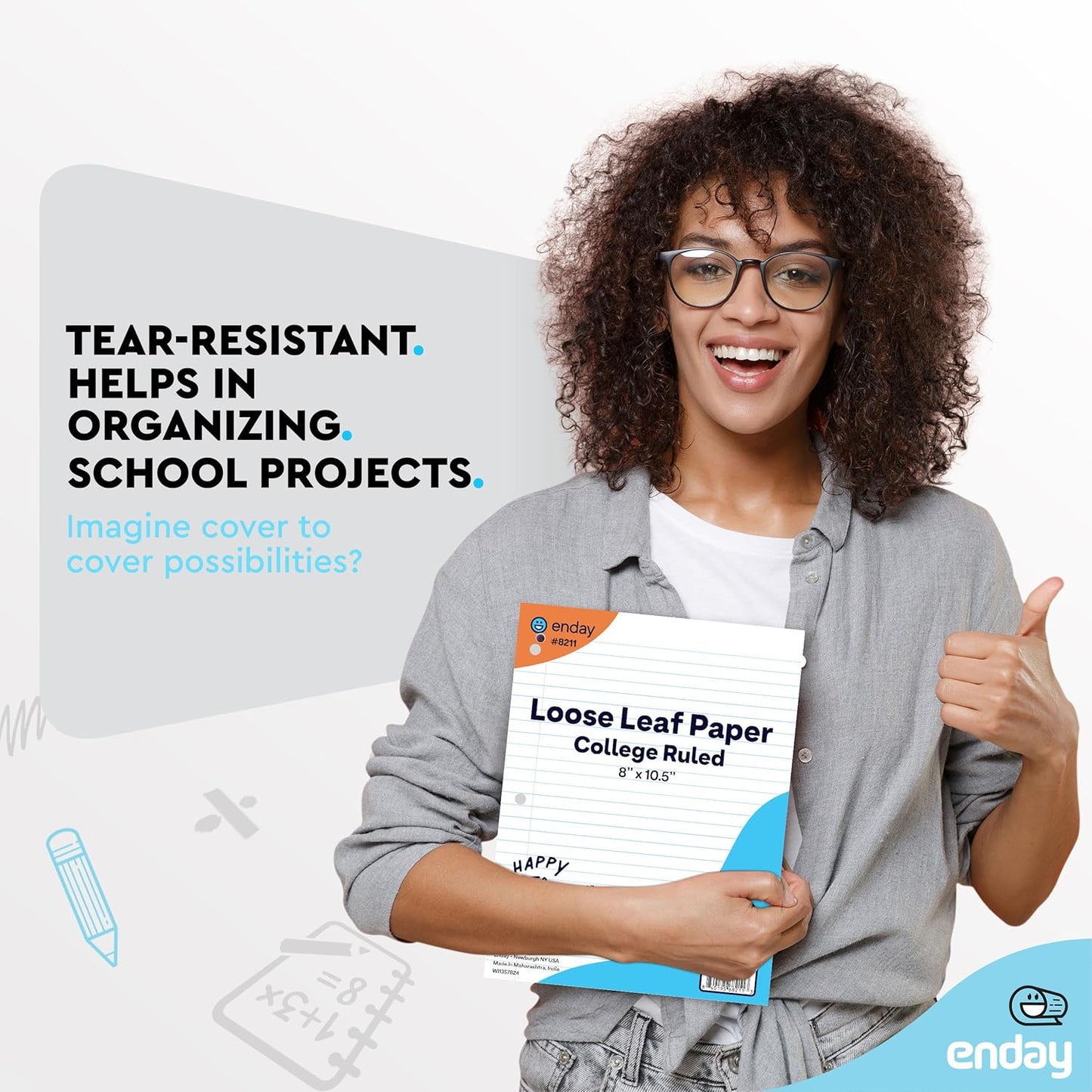 Loose Leaf Paper College Ruled Notebook Paper, 8" x 10.5" Filler Paper White, 3 Hole Punched Binder Paper for 3 Ring Binders, Lined Paper 150 Sheets Per Pack (4 Pack) - By Enday