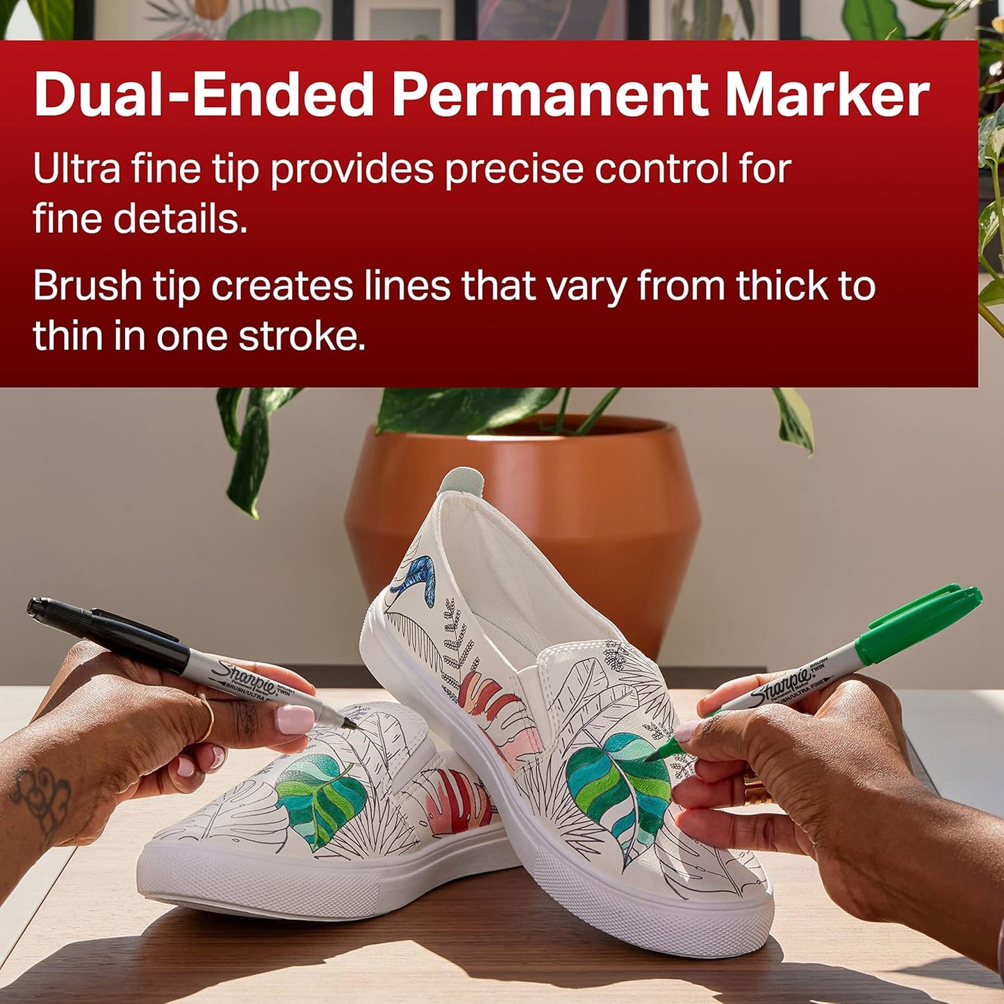 Sharpie Brush Twin Permanent Marker Brush Tip Marker and Ultra Fine Tip Black 12 Count