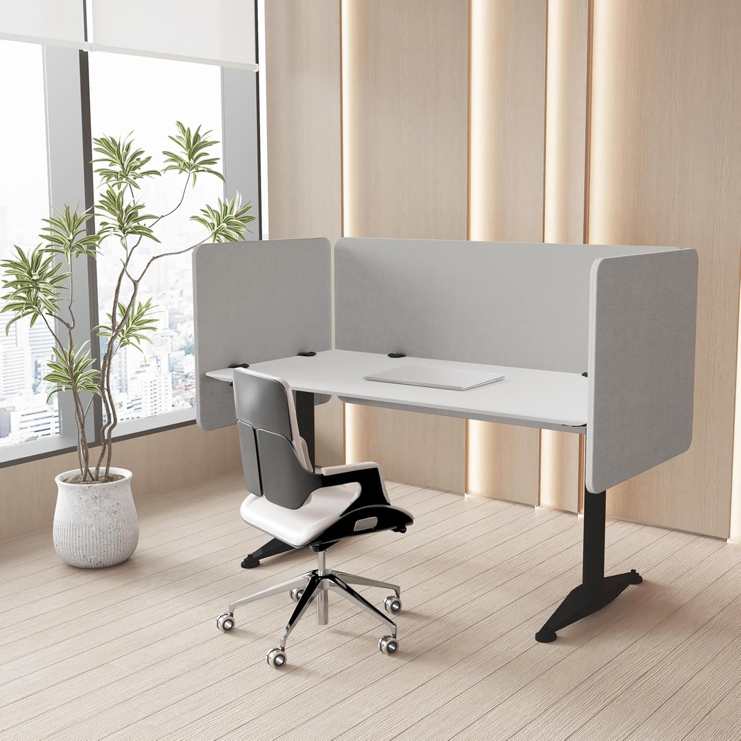 47.2 Inch Desk Divider Panels Set, Acoustic Divider Panel for Privacy, Fabric Wrapped Room Dividers for Office, Easy Assemble, Light Grey