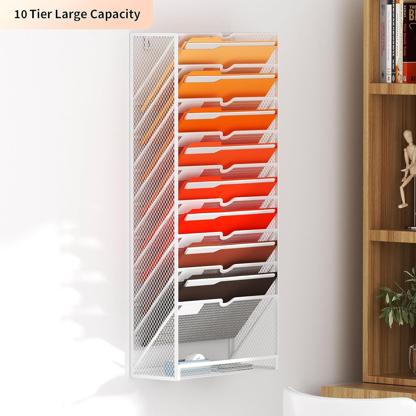 Marbrasse 10-Tier Hanging Wall File Organizer, Wall File Holder for Papers, Files Clipboard & Magazine Organizer, Wall Mount File Holder Great for Office Home (White)