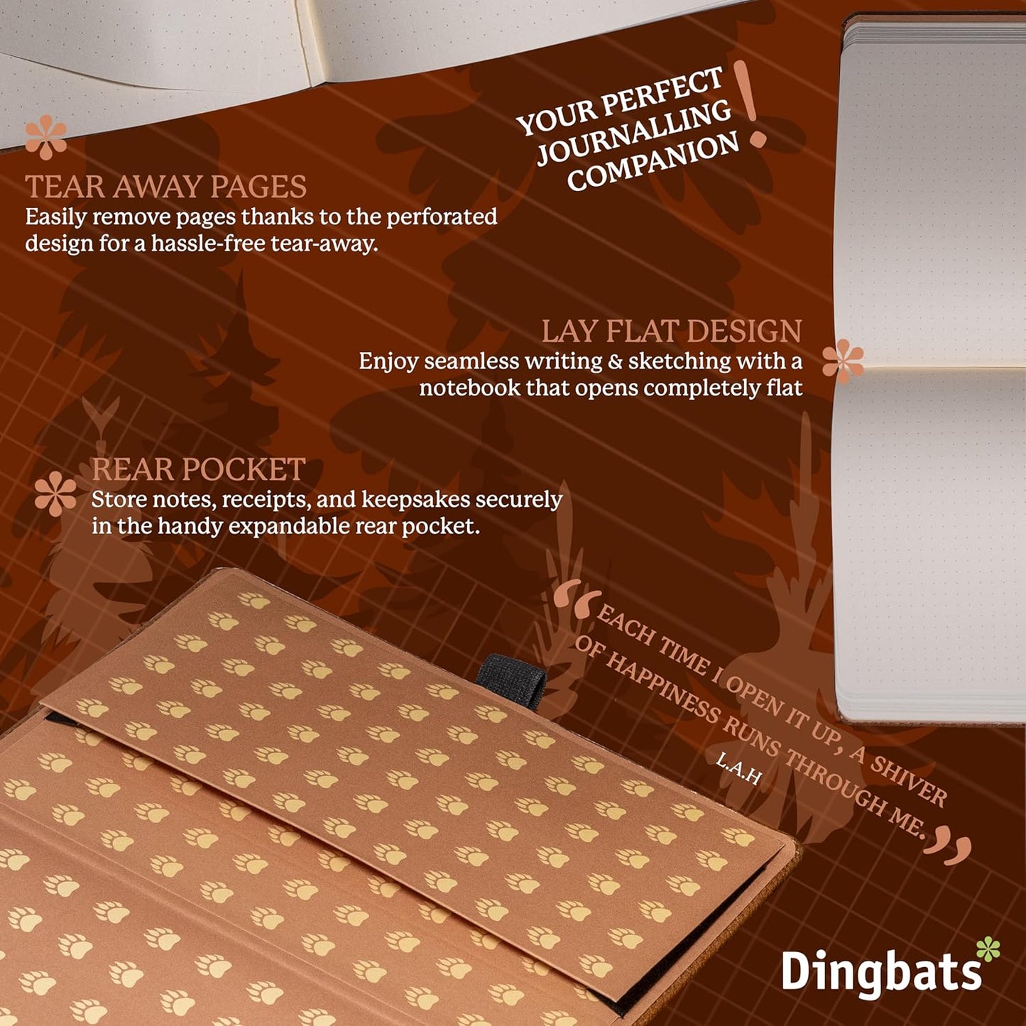 Dingbats* Wildlife Lined Writing Journal Notebook A5 - Vegan Leather Hardcover - Ideal for Work, Travel - Pocket, Elastic Closure, & Bookmark