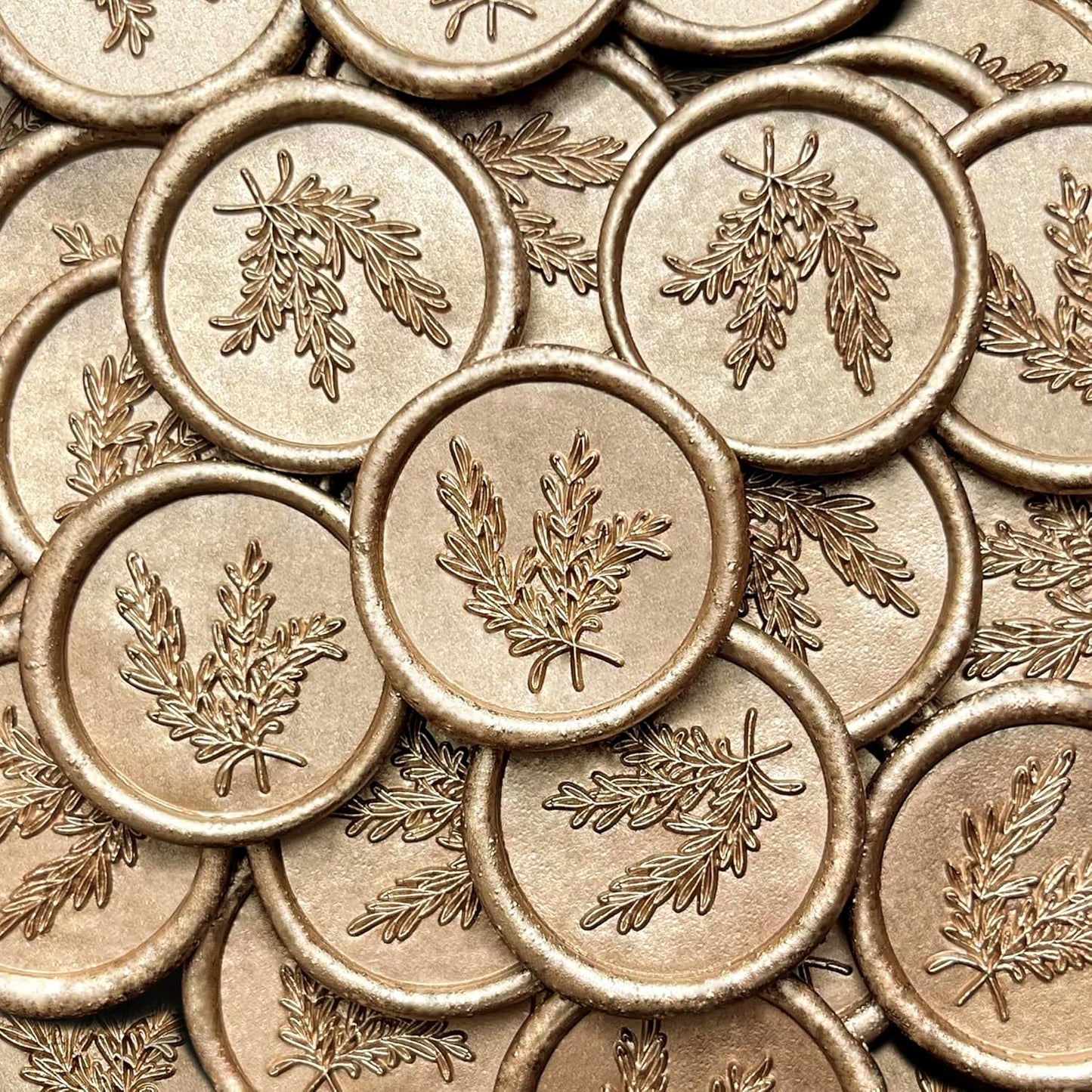 100Pcs Wax Seal Stickers Handmade Envelope Seals Self Adhesive Wax Stickers for Wedding Party Invitations, Envelope, Gift Wrap, Christmas(Rosemary Style, Champagne Gold)